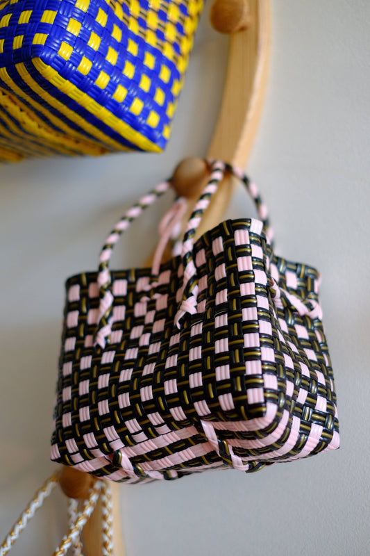 Saigon Birkin Recycled Plastic Bag in Black and Pink