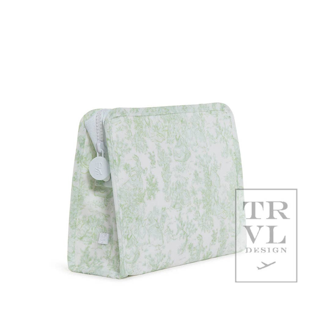 Roadie Medium - Bunny Toile Green Zip Pouch