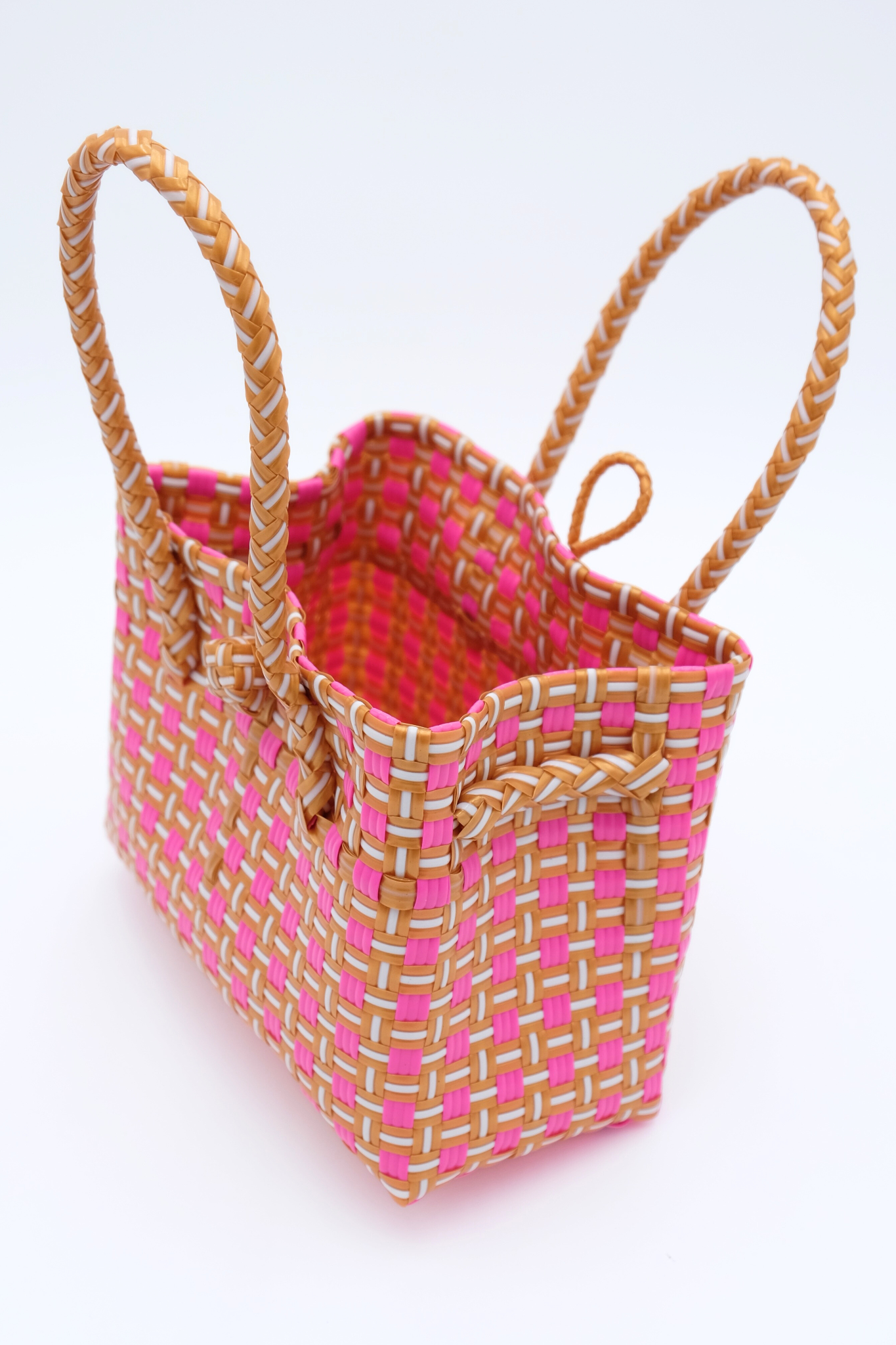 "Saigon Birkin" Recycled Plastic Bag in Pink and Brown