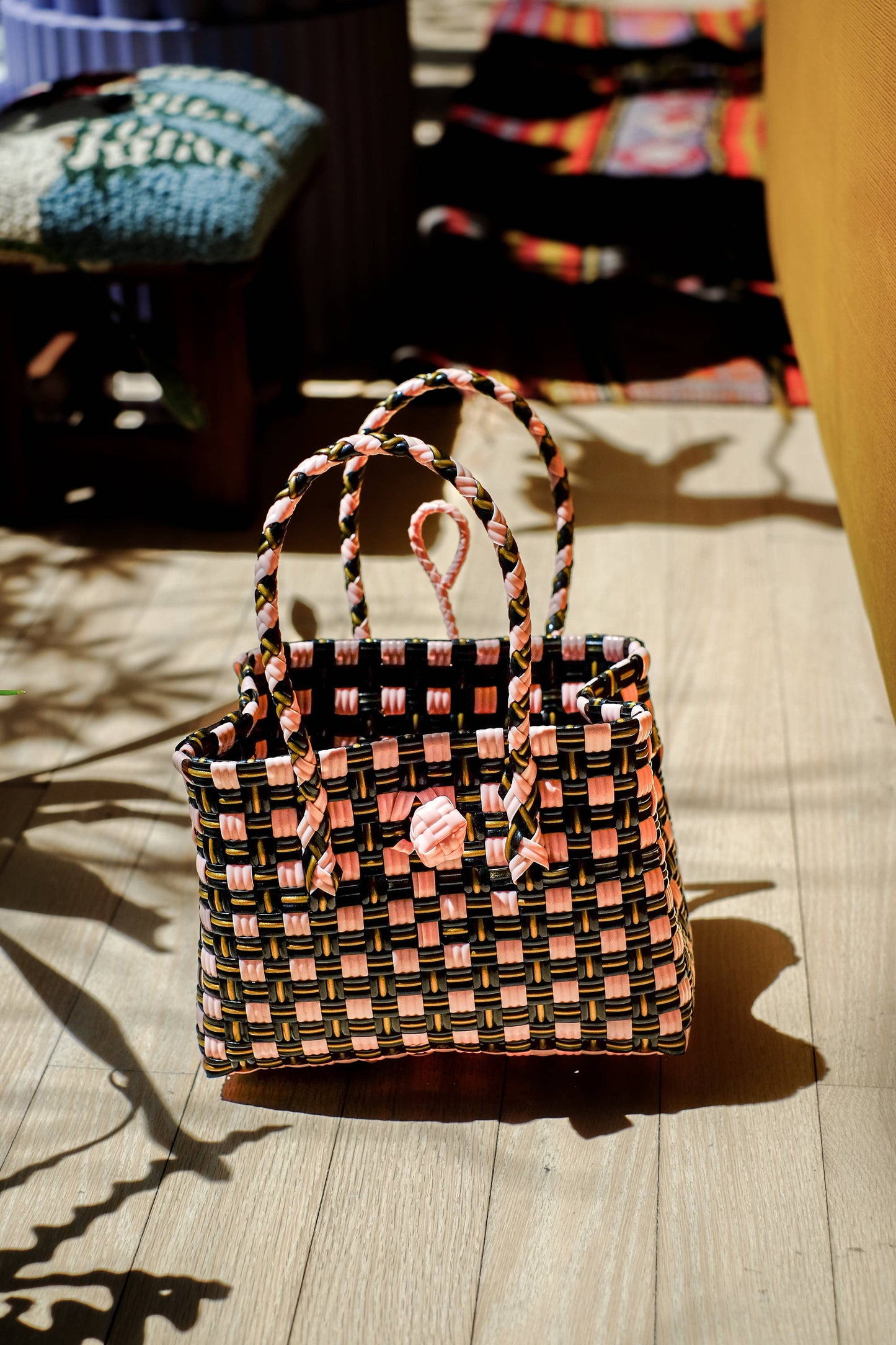 Saigon Birkin Recycled Plastic Bag in Black and Pink