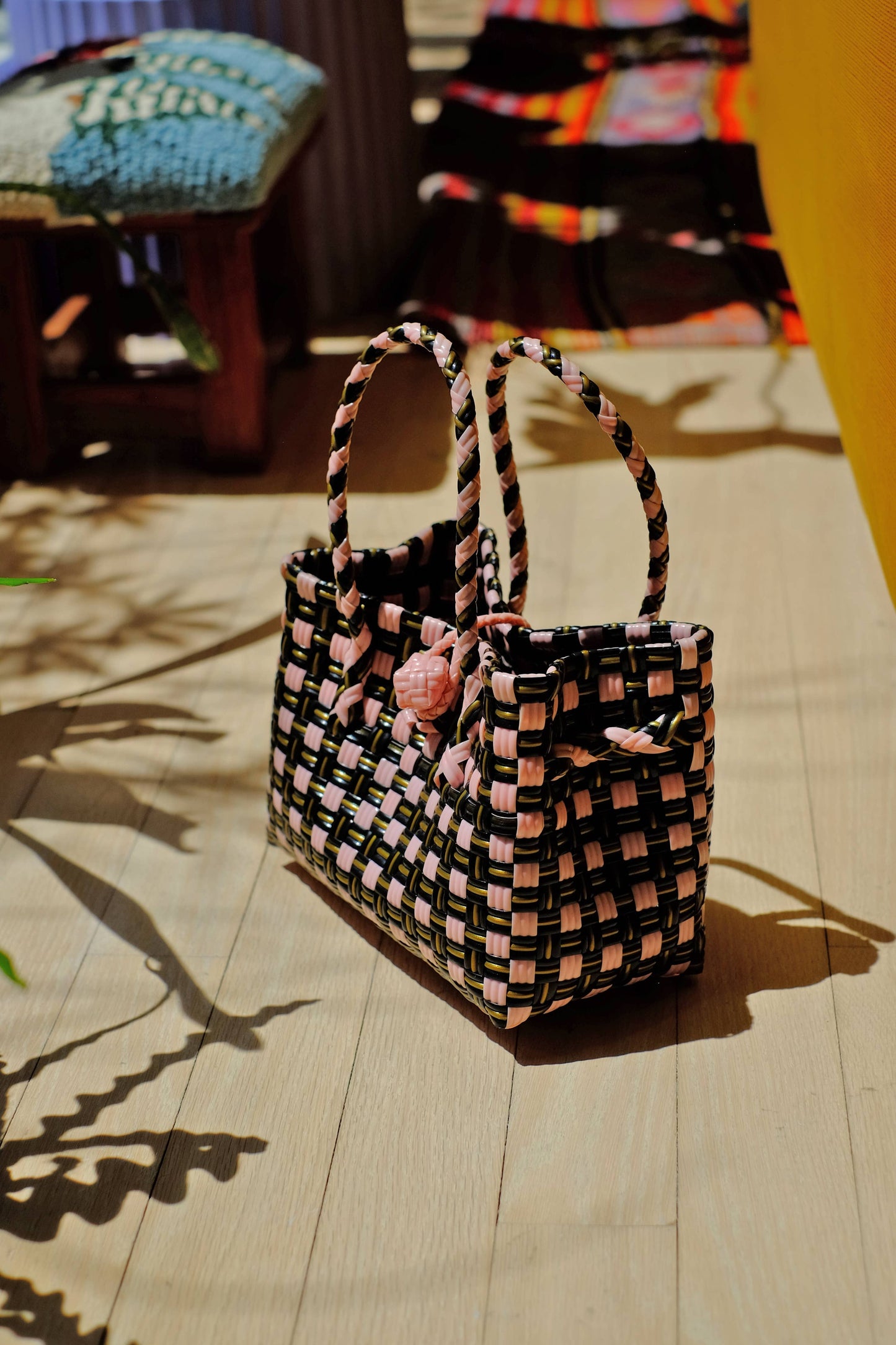 Saigon Birkin Recycled Plastic Bag in Black and Pink