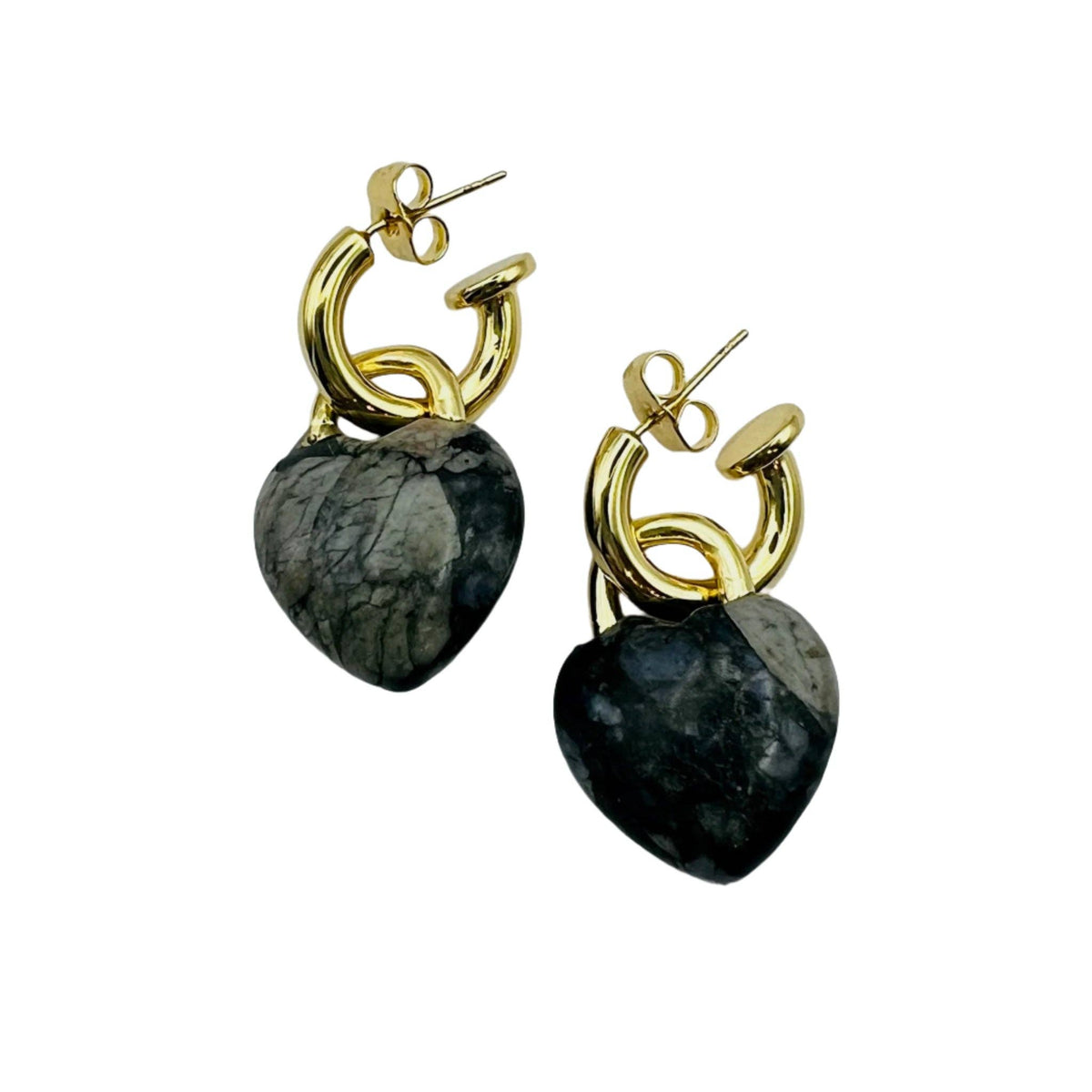 Semi Precious Heart Locket Earrings