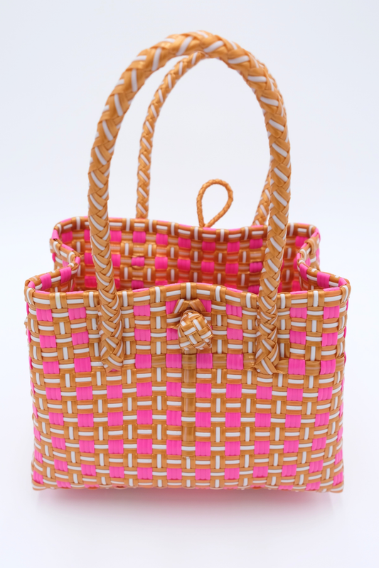 "Saigon Birkin" Recycled Plastic Bag in Pink and Brown