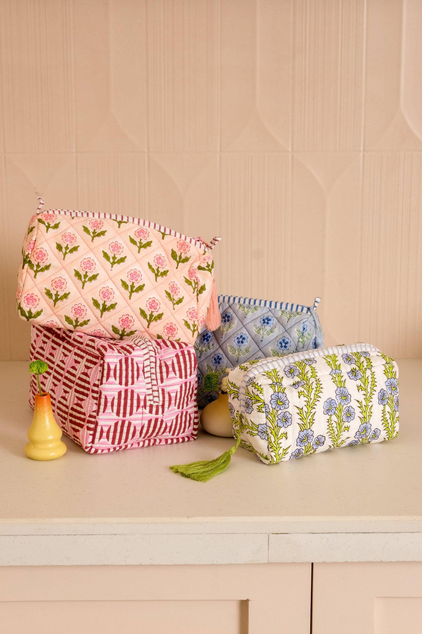 Mona Blockprint Makeup Bag in Pink