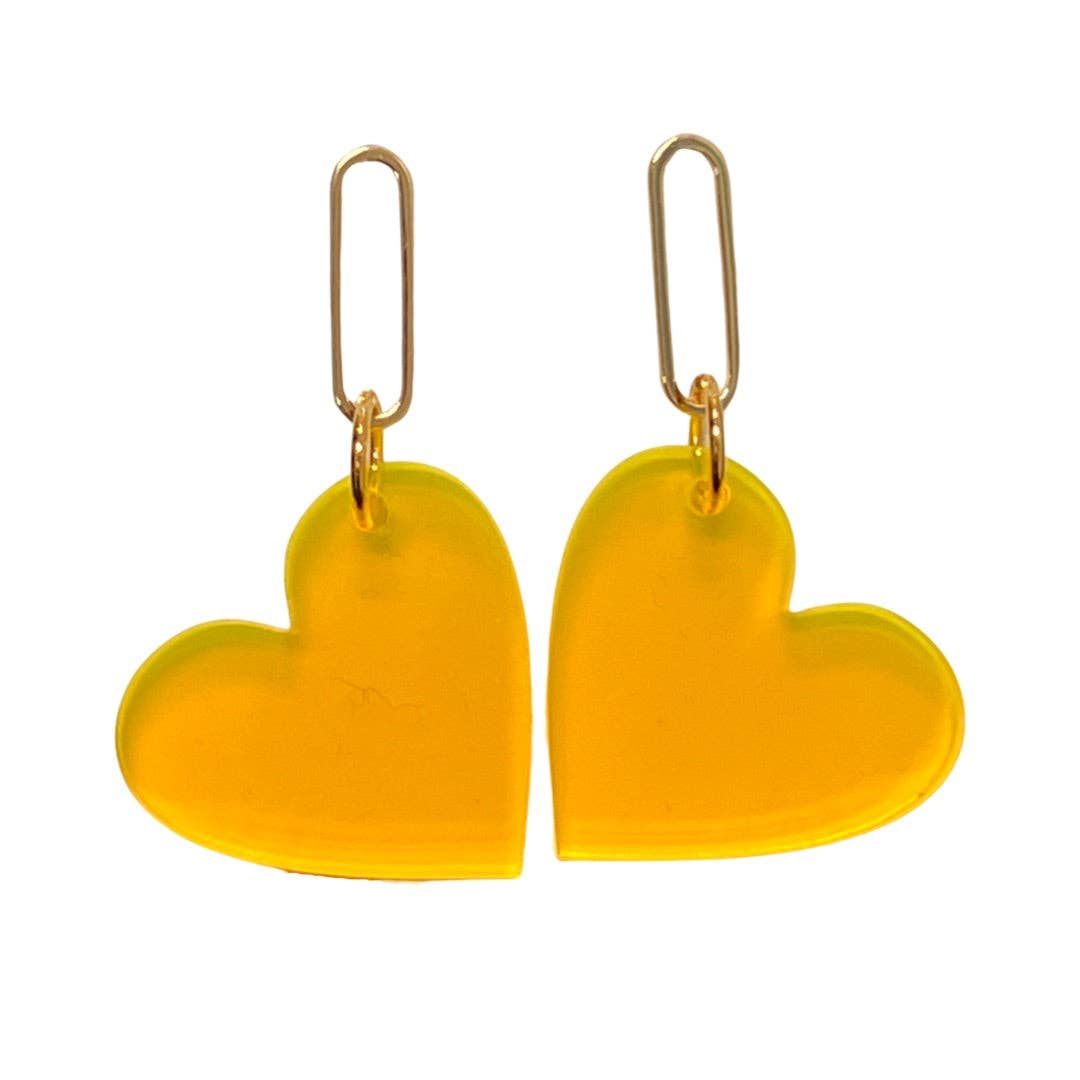 Neon Heart Drop Earrings Orange